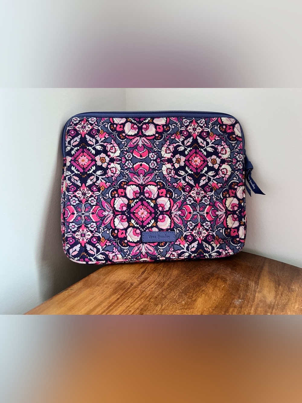 Vera Bradley Navy and Pink Quilted Floral Tech Sleeve